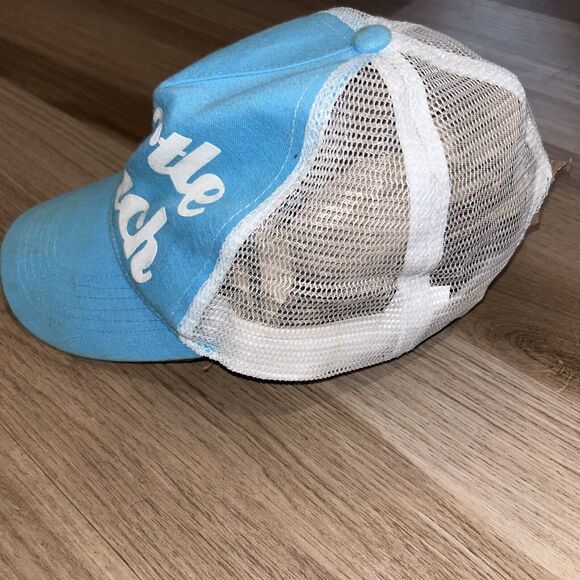 Vtg 70s-80s Light Blue & White Snapback Mesh Trucker Hat Myrtle Beach - Picture 2 of 6